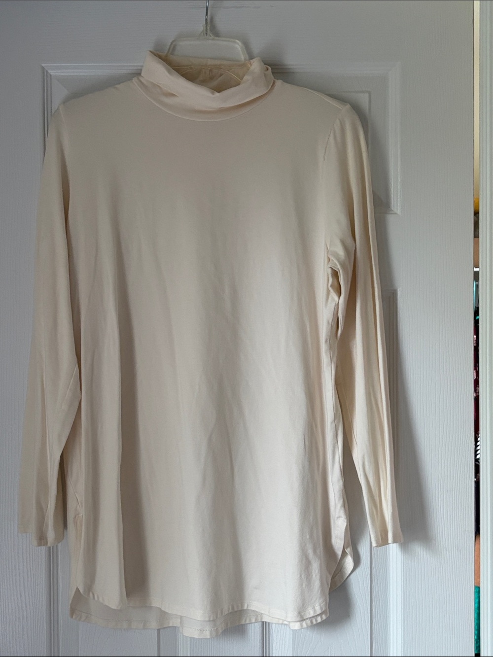 Cream Long-Sleeve Turtle Neck Women's Top shirttail